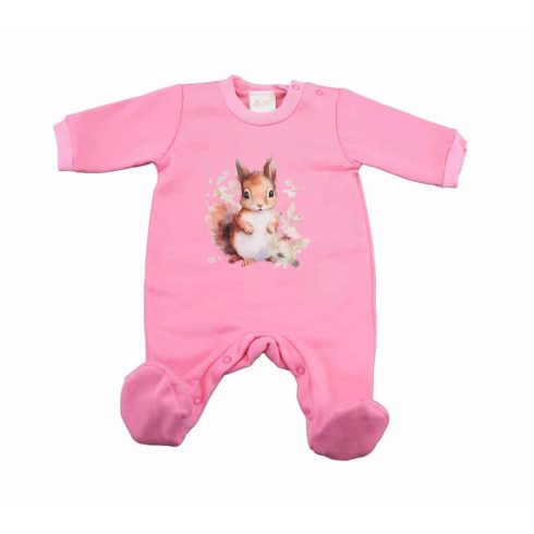 Belül bolyhos hosszú ujjú kislány rugdalózó Mókus mintával (68)