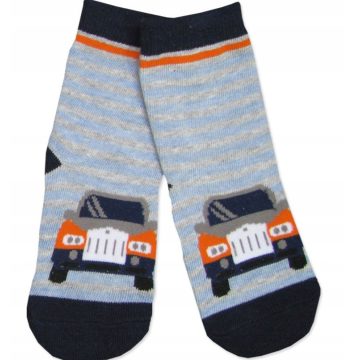 Yoclub pamut zokni 17/19 - sötétkék/csíkos/kisautó