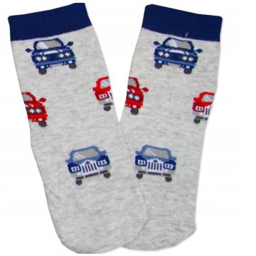 Yoclub pamut zokni 17/19 - szürke/sötétkék/autók