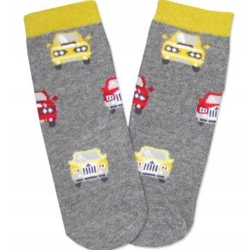 Yoclub pamut zokni 17/19 - szürke/sárga/autók