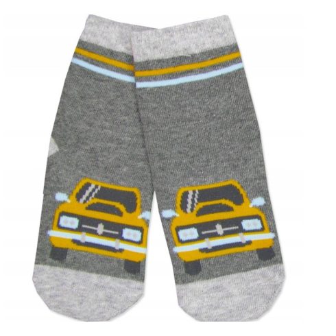 Yoclub pamut zokni 17/19 - szürke/sárga kisautó