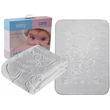  EASY CARE nyomott mintás vastag babapléd 80*110 cm - szürke  maci