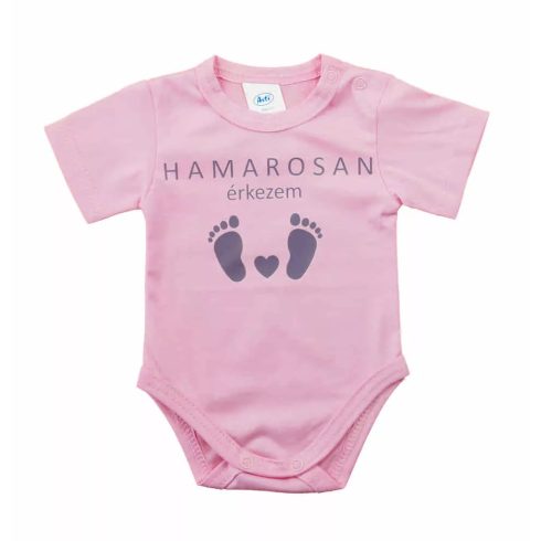Rövid ujjú baba body - Hamarosan érkezem rózsaszín (56)