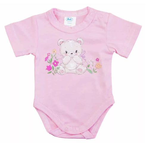 Rövid ujjú baba body - rózsaszín maci (56)