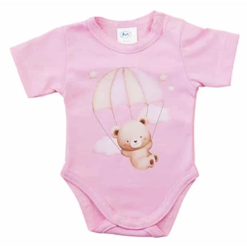 Rövid ujjú baba body - rózsaszín maci (74)