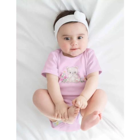 Rövid ujjú baba body - rózsaszín maci (80)