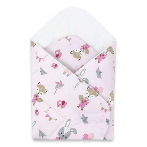 Baby Shop kókuszpólya 75x75cm - rózsaszín róka és nyuszi 