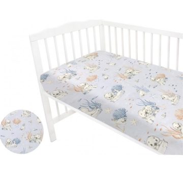 Baby Shop pamut,gumis lepedő 60*120 cm - Kék fóka