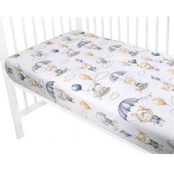   Baby Shop pamut,gumis lepedő 60*120 cm - Kék lufis állatok