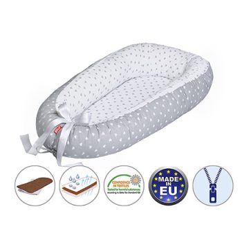 Scamp babafészek kókuszbetétes - Little Heart White Grey