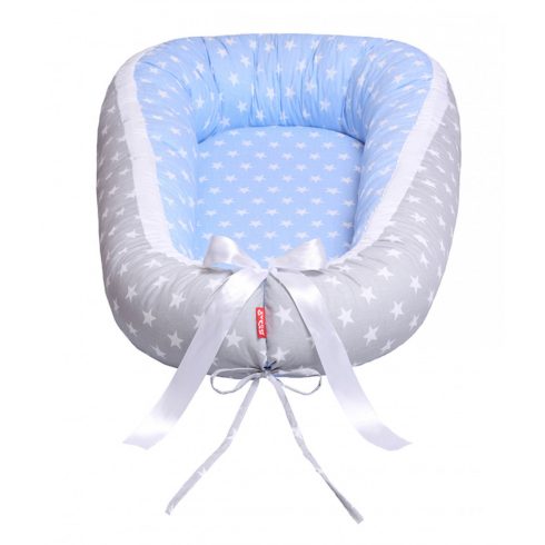 Scamp babafészek kókuszbetétes - kék/szürke csillagos