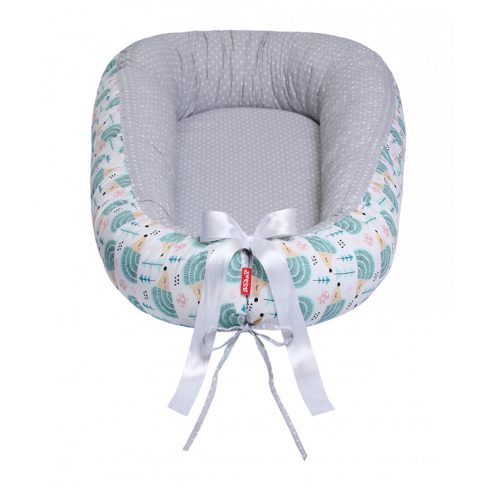 Scamp babafészek kókuszbetétes - szürke/zöld sünis