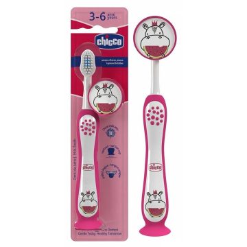   Chicco Fogkefe 3-6 év tejfogakhoz, tapadókorongos - Rózsaszín