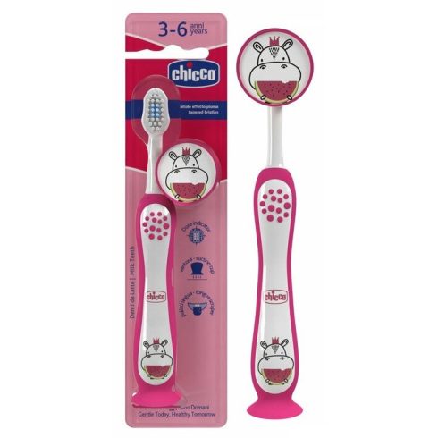Chicco Fogkefe 3-6 év tejfogakhoz, tapadókorongos - Rózsaszín