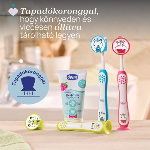 Chicco Fogkefe 3-6 év tejfogakhoz, tapadókorongos - Rózsaszín