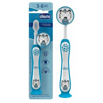   Chicco Fogkefe 3-6 év tejfogakhoz, tapadókorongos - Tiger kék