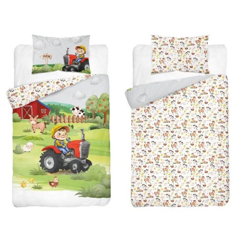 Bambusz ágynemű huzat 100*135 cm - Farm piros traktorral 