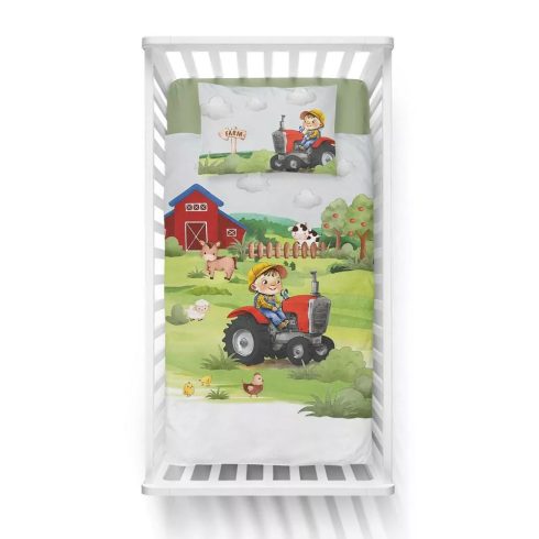 Bambusz ágynemű huzat 100*135 cm - Farm piros traktorral 
