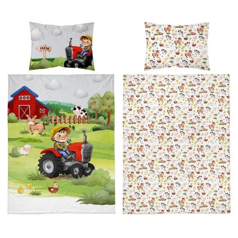 Bambusz ágynemű huzat 100*135 cm - Farm piros traktorral 