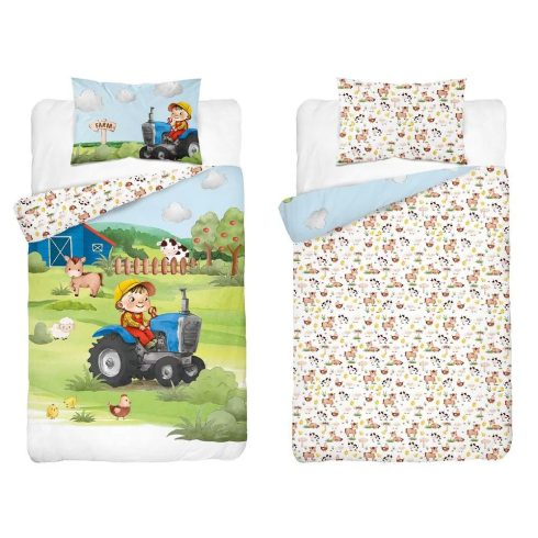 Bambusz ágynemű huzat 90*120 cm - Farm kék traktorral 