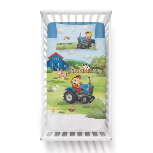 Bambusz ágynemű huzat 90*120 cm - Farm kék traktorral 