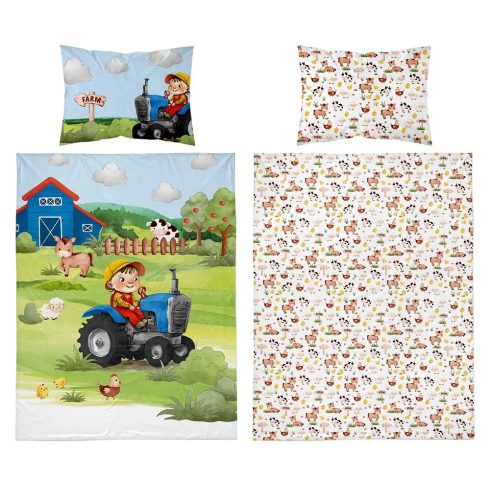 Bambusz ágynemű huzat 90*120 cm - Farm kék traktorral 