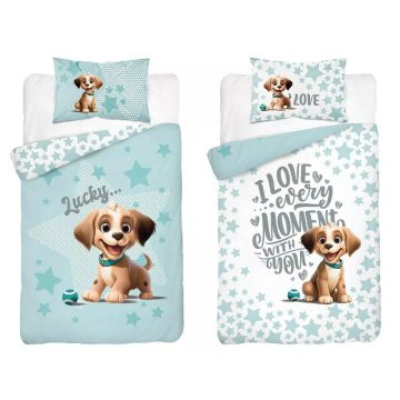 Bambusz ágynemű huzat 100*135 cm - Menta kutyus 