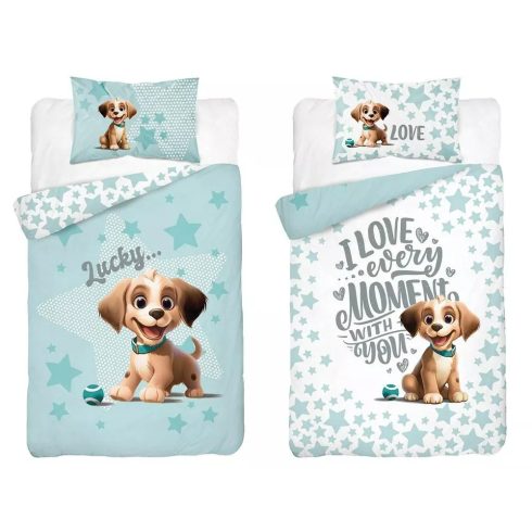 Bambusz ágynemű huzat 100*135 cm - Menta kutyus 