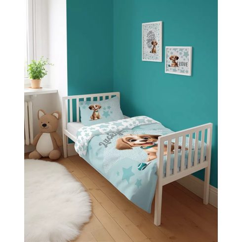 Bambusz ágynemű huzat 100*135 cm - Menta kutyus 