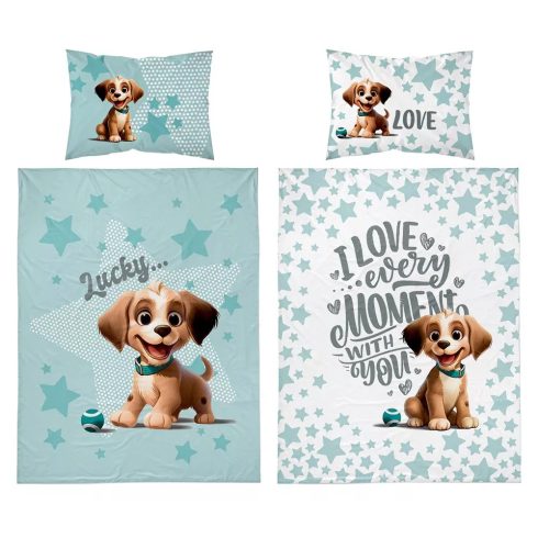 Bambusz ágynemű huzat 100*135 cm - Menta kutyus 