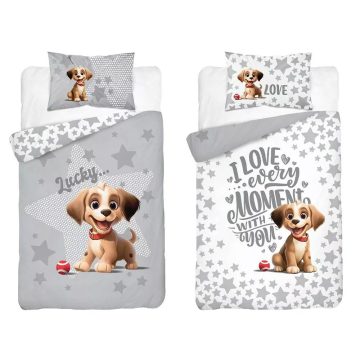 Bambusz ágynemű huzat 90*120 cm - Szürke kutyus 