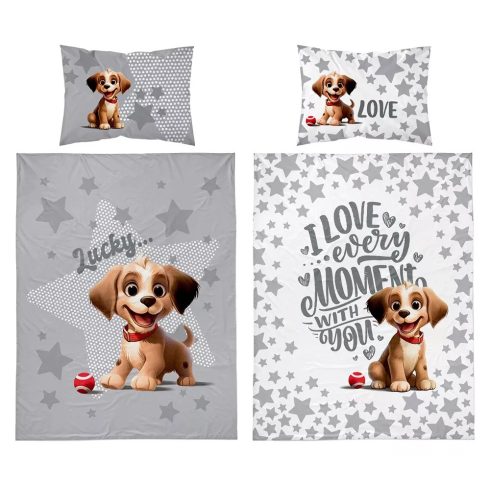 Bambusz ágynemű huzat 90*120 cm - Szürke kutyus 