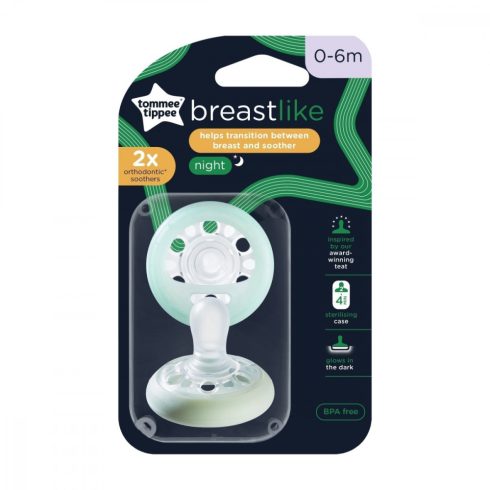 Tommee Tippee breastlike 2 db anyamell formájú éjszkakai cumi 0-6 hó - zöld