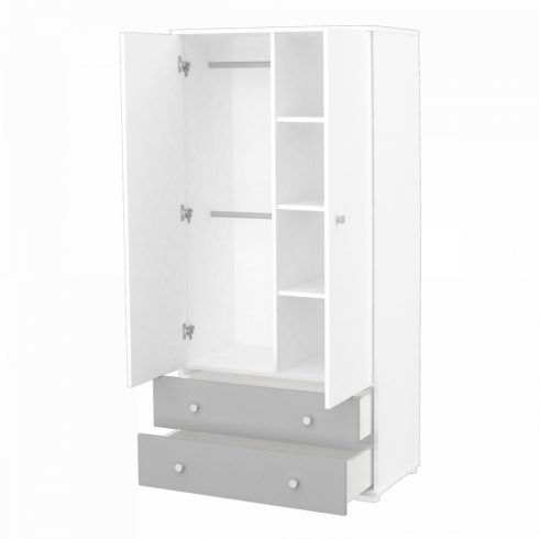 Timba Erik Kétajtós kétfiókos állószekrény Ezüst-Fehér