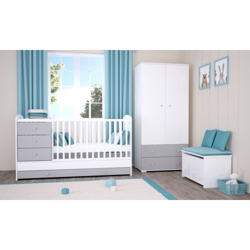 Timba Erik Kétajtós kétfiókos állószekrény Ezüst-Fehér