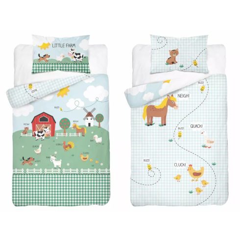 Pamut ágynemű huzat 90*120 cm - Little Farm menta 