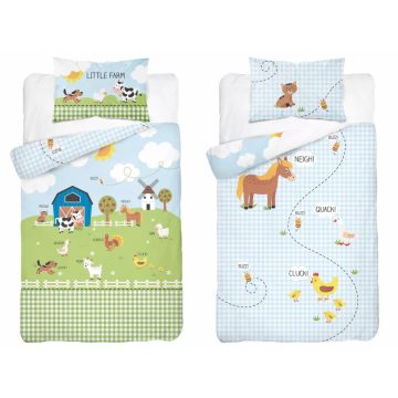 Pamut ágynemű huzat 90*120 cm - Little Farm zöld