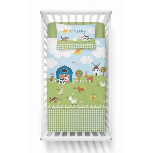 Pamut ágynemű huzat 90*120 cm - Little Farm zöld