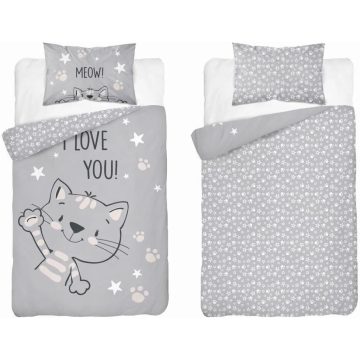 Pamut ágynemű huzat 100*135 cm - Szürke cica 