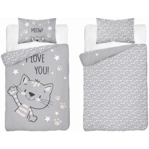 Pamut ágynemű huzat 100*135 cm - Szürke cica 