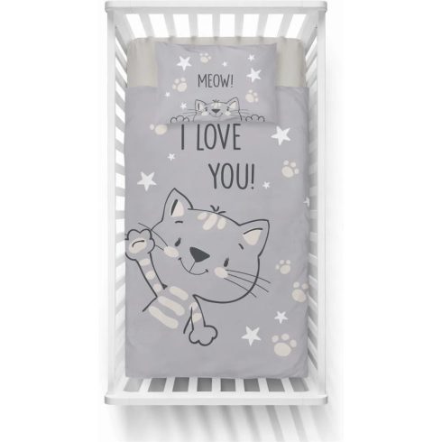 Pamut ágynemű huzat 100*135 cm - Szürke cica 