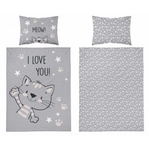 Pamut ágynemű huzat 100*135 cm - Szürke cica 