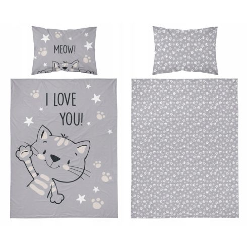 Pamut ágynemű huzat 90*120 cm - Szürke Cica