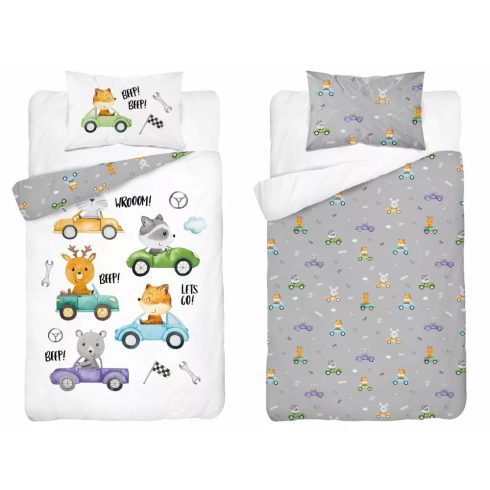 Pamut ágynemű huzat 90*120 cm - Autók fehér/szürke 