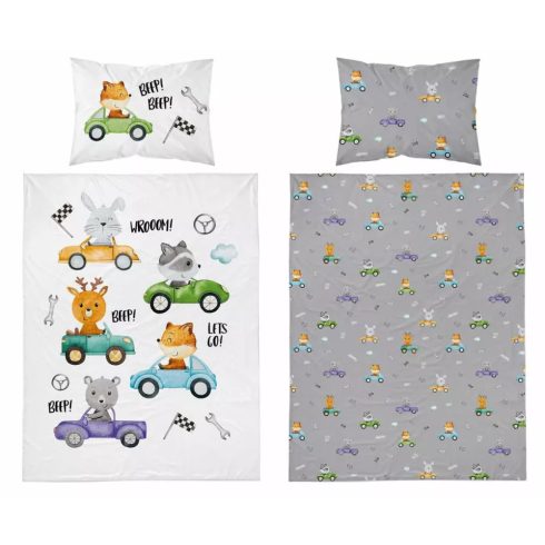 Pamut ágynemű huzat 90*120 cm - Autók fehér/szürke 