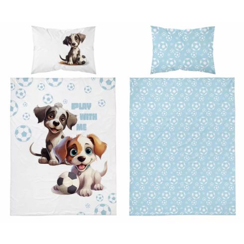 Pamut ágynemű huzat 90*120 cm - Kutyusok fehér/kék