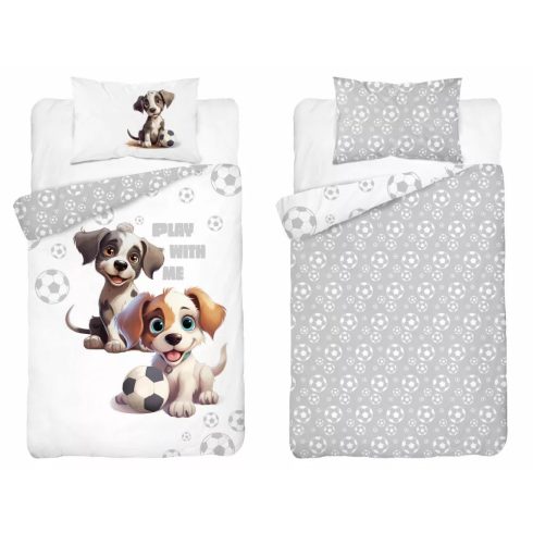 Pamut ágynemű huzat 90*120 cm - Kutyusok fehér/szürke 