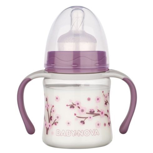Baby-Nova cumisüveg fogóval széles 150 ml szilikon cumival 0-24 hó - lila 