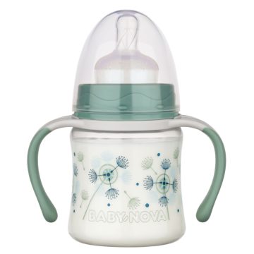   Baby-Nova cumisüveg fogóval széles 150 ml szilikon cumival 0-24 hó - zöld