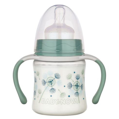 Baby-Nova cumisüveg fogóval széles 150 ml szilikon cumival 0-24 hó - zöld
